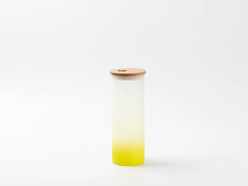 17oz Sublimation BLANK Slim Glass Tumbler w/ Frosted & Yellow Gradient
