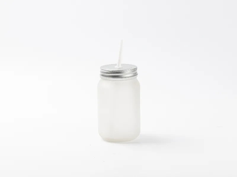 15oz Sublimation BLANK Frosted Mason Jar w/ Lid & Straw