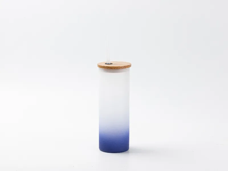 17oz Sublimation BLANK Slim Glass Tumbler w/ Frosted & Dark Blue Gradient