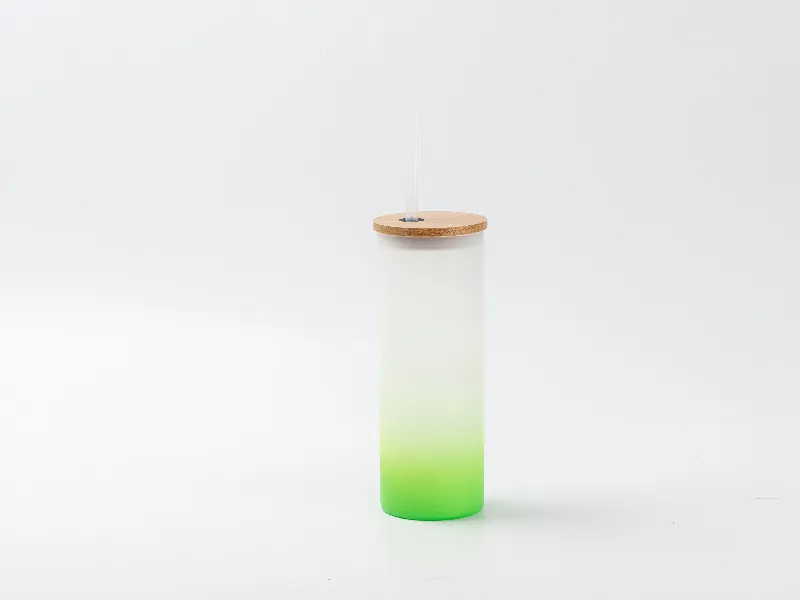 17oz Sublimation BLANK Slim Glass Tumbler w/ Frosted & Green Gradient