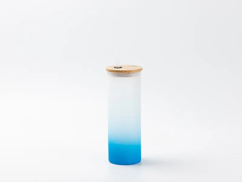 17oz Sublimation BLANK Slim Glass Tumbler w/ Frosted & Lt. Blue Gradient
