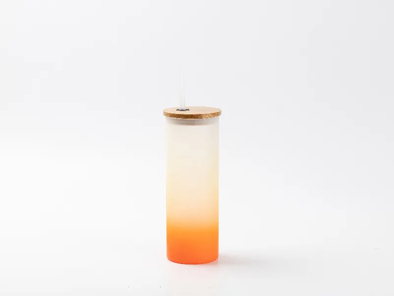 17oz Sublimation BLANK Slim Glass Tumbler w/ Frosted & Orange Gradient