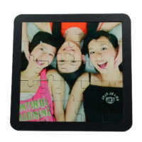 Front view of printed on square puzzle frame