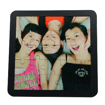 Front view of printed on square puzzle frame