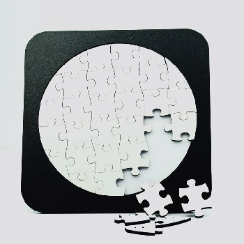 front blank view of the sublimation printed round puzzle on a frame