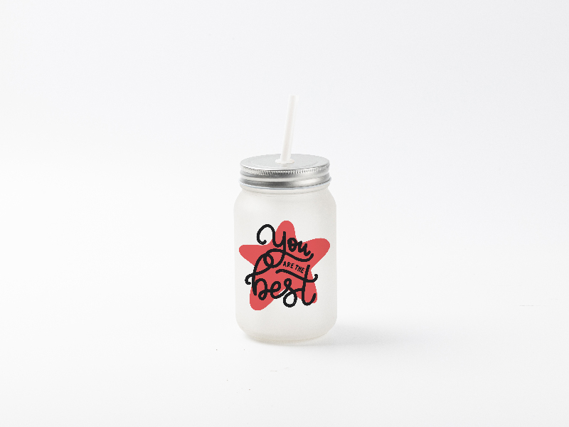 15oz Sublimation BLANK Frosted Mason Jar w/ Lid & Straw