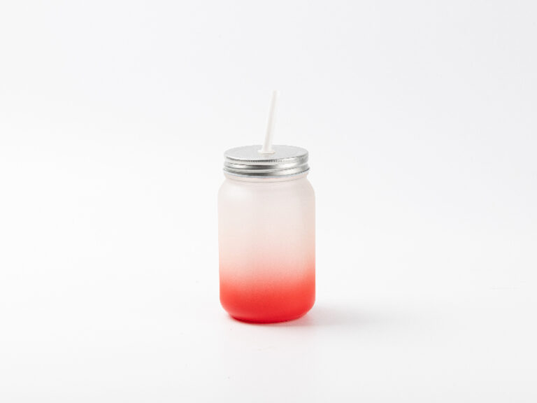 15oz Sublimation BLANK Frosted Mason Jar w/ Lid & Straw RED