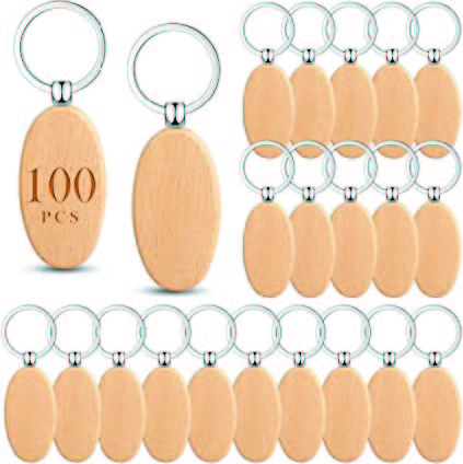 Laser Engraving Blank Oval Wood Keychains w/ Ring - 100 PACK - AGC Education
